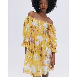 H&M Yellow Floral Bohemian Off-the-Shoulder Mini Dress